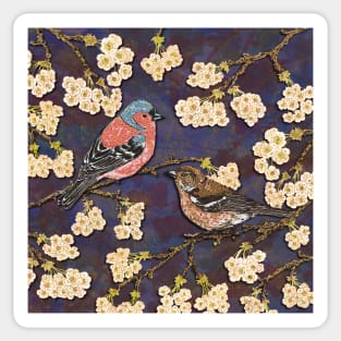 Chaffinches in Cherry Blossom Sticker